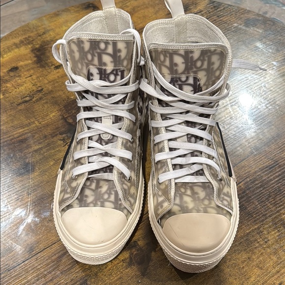 Dior High-Top Sneakers in Cream and Gray - Picture 2 of 5